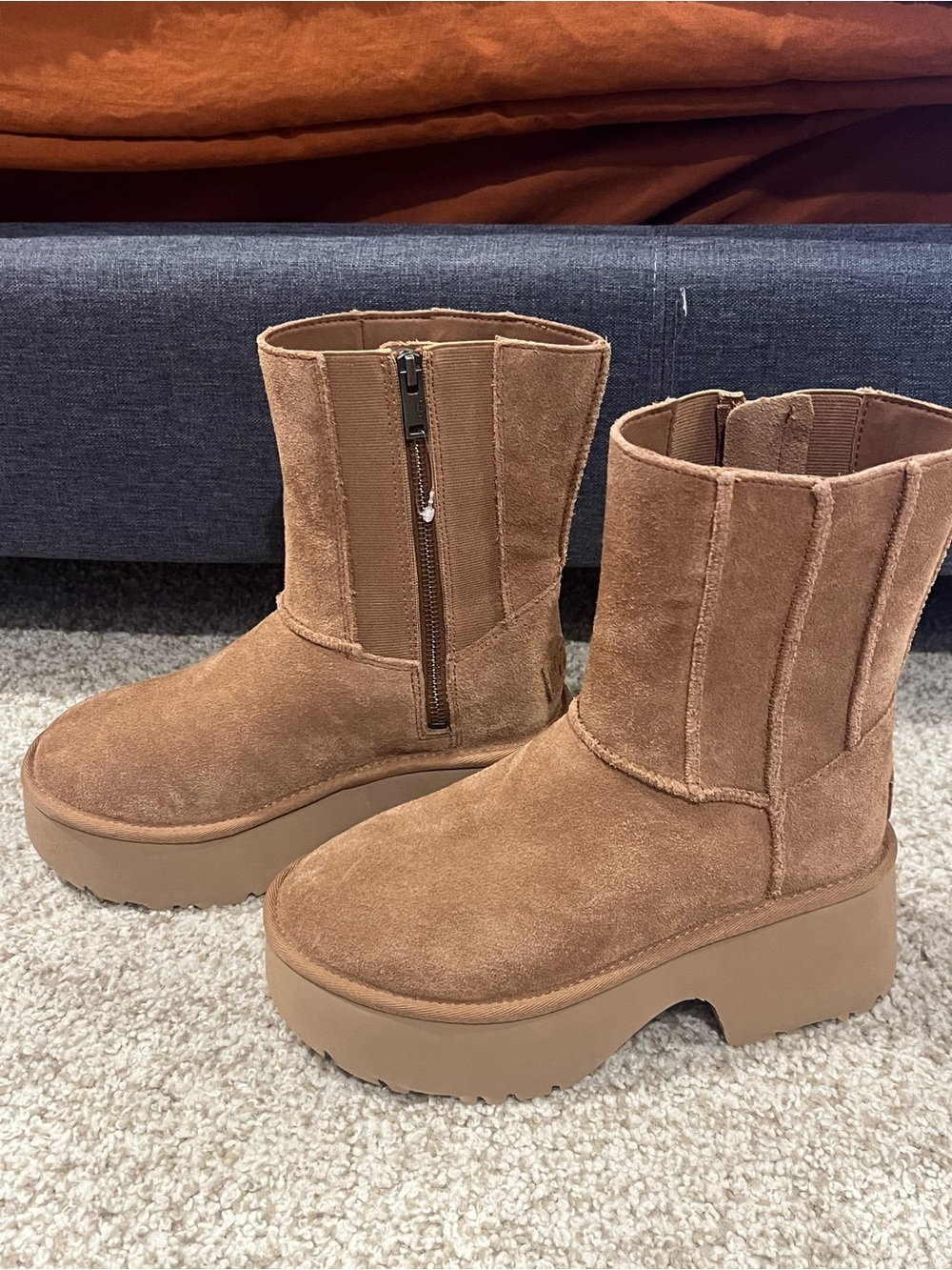 UGG Platform Suede Ankle Boots in Brown